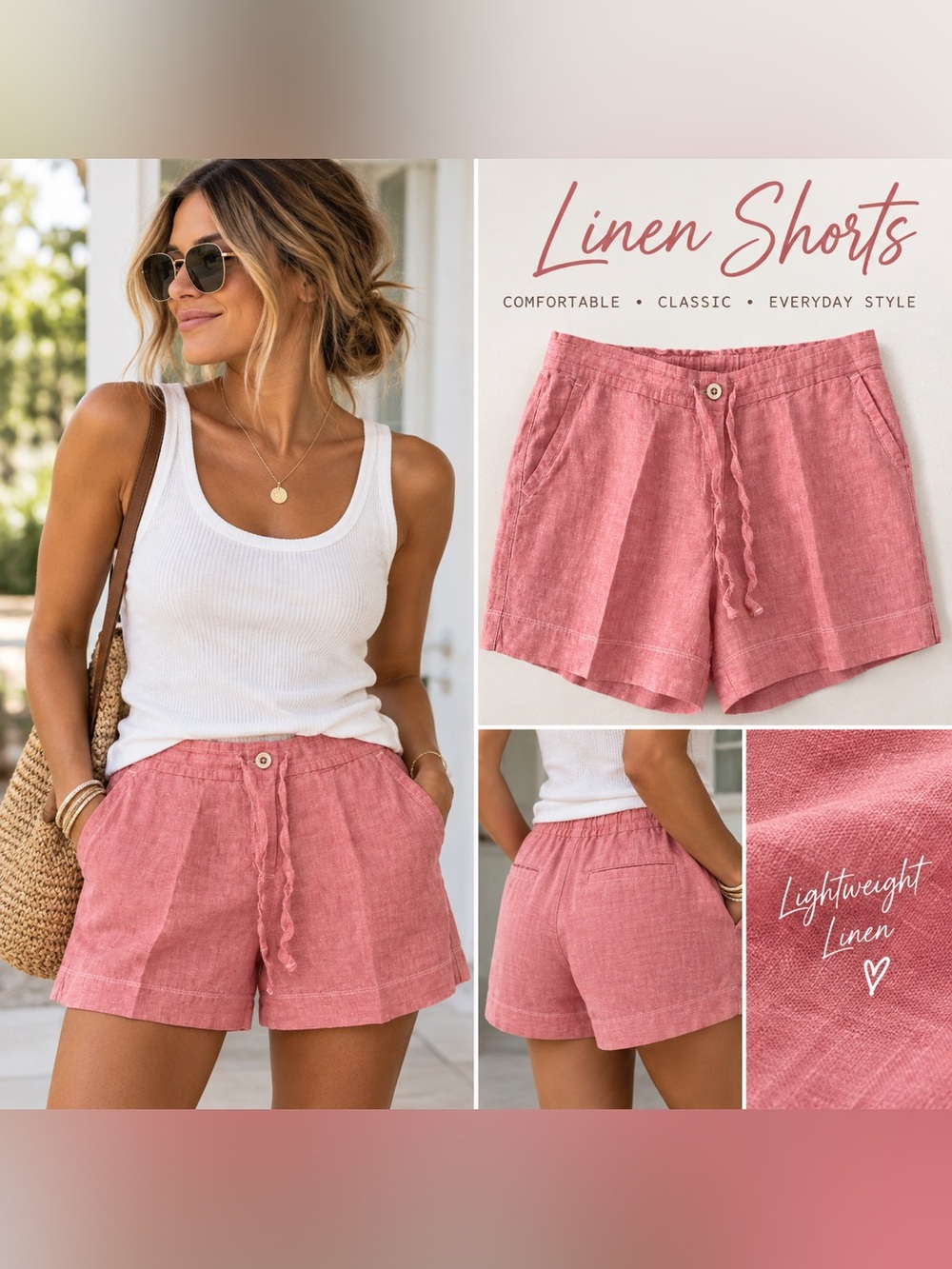 Tommy Bahama 100% Linen Drawstring Shorts - Dusty Rose